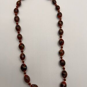 Vintage Artisan Brown Art Glass  Beaded Necklace handmade